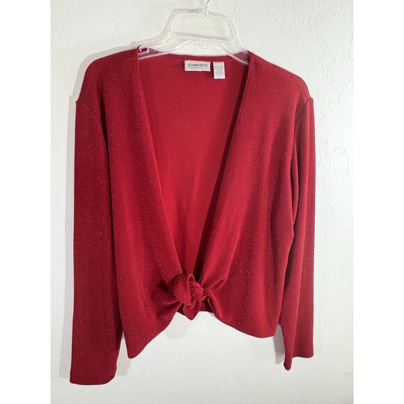Chicos Travelers Red Slinky Cardigan w/Gold Sparkle Women Medium Loose Or Tie - Picture 5 of 8